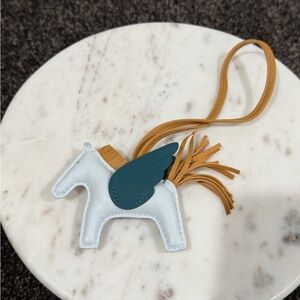 Hermes Blue/Brown Leather MM Rodeo Pegasus Horse Bag Charm
